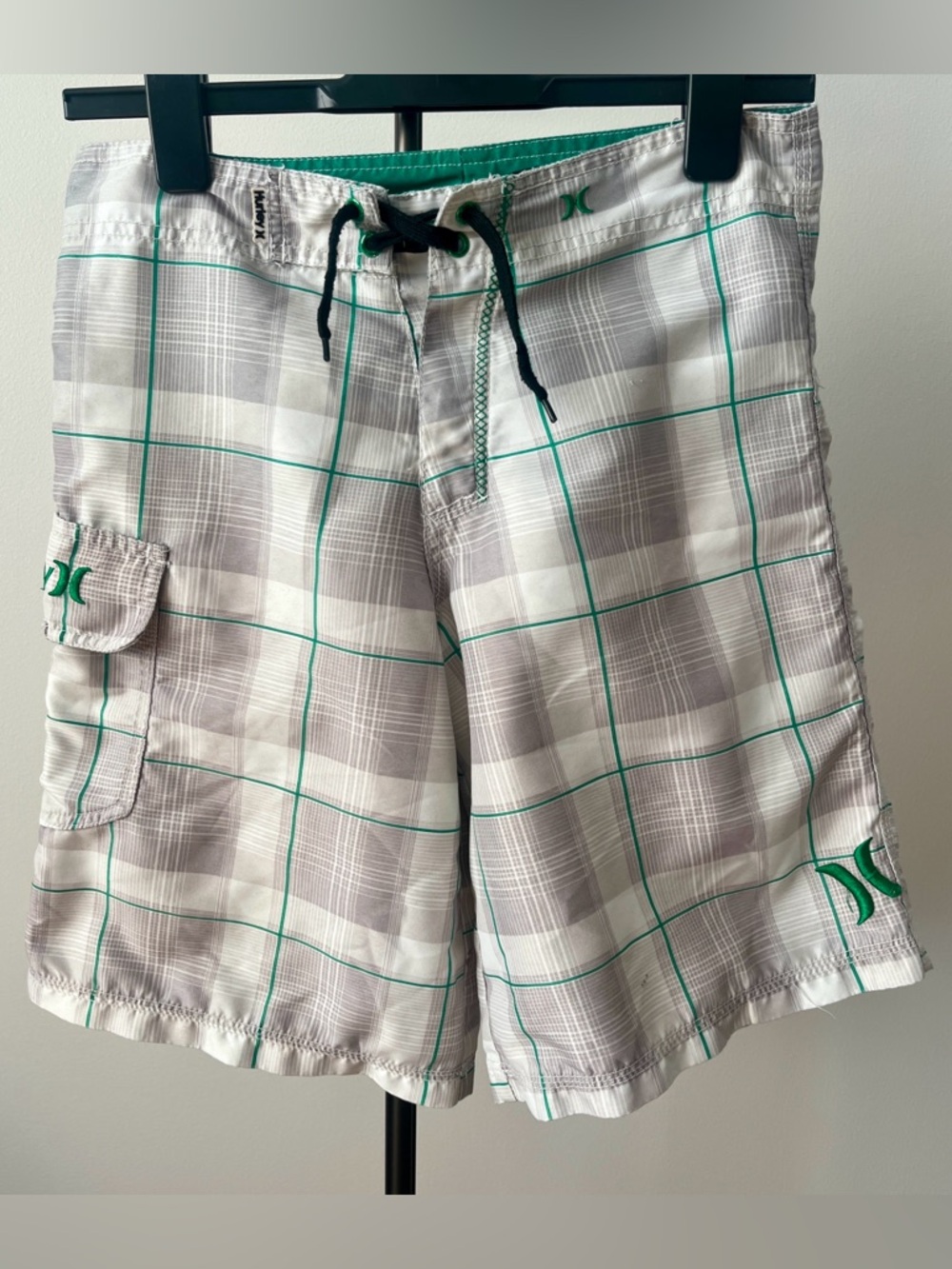 Hurley Youth Gray Plaid Quick-Dry Swim Shorts